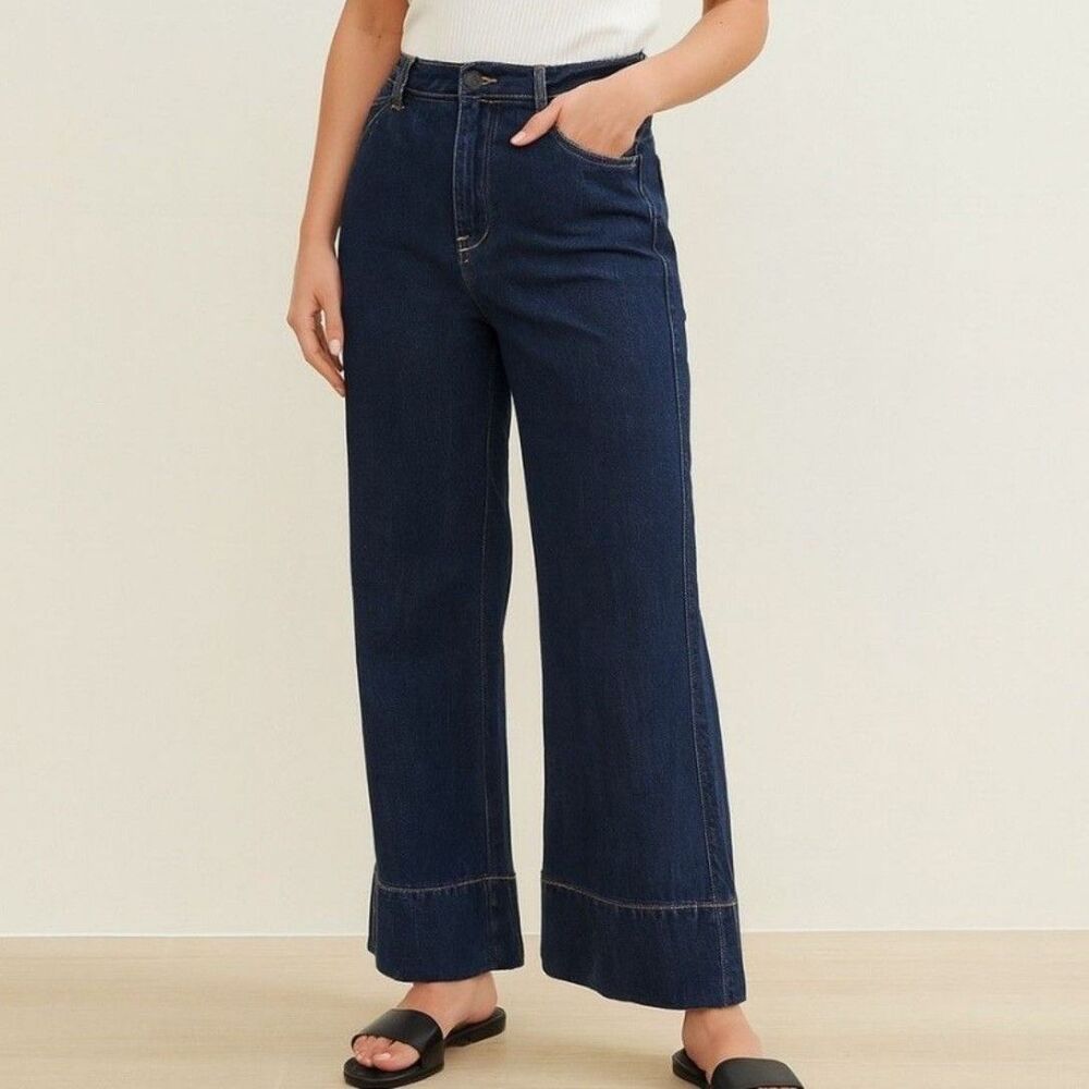 OAT New York Wide Leg Jeans Womens 12 / 31 High Rise Dark Wash Denim Stretch